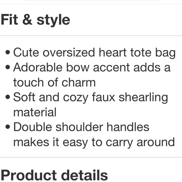 ART CLASS NWT oversized heart tote bag with bow -pink -12x13 - Picture 5 of 8